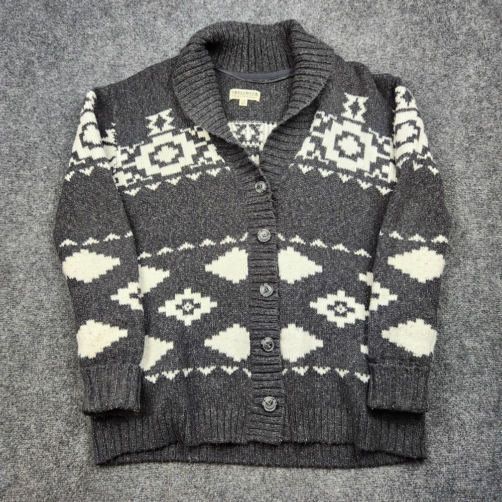 Idyllwind Sweater Womens Large Gray Aztec Cardigan Shawl Collar Knit Western‎